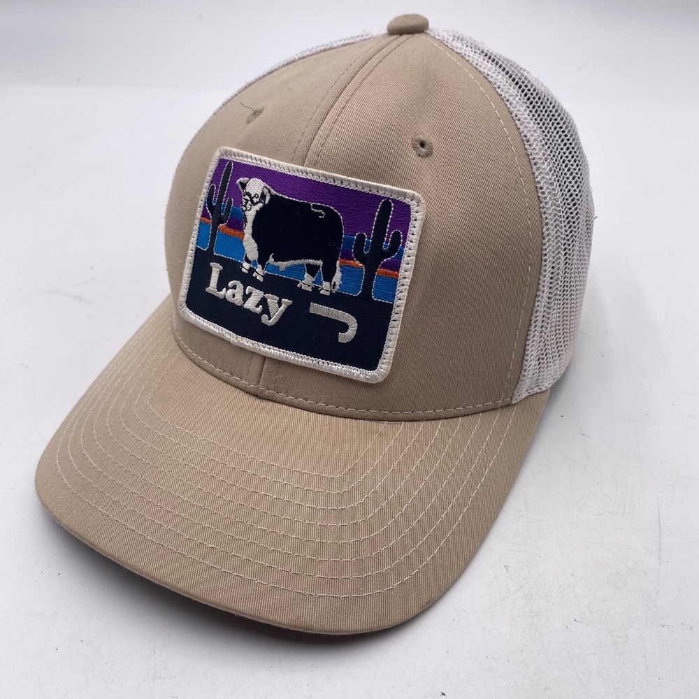 Lazy J Ranch Wear Richardson 112 Trucker Hat Adjustable Tan White Cow Cactus SEO